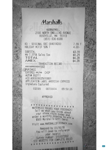 Download USA Marshalls store payment receipt Photoshop template
